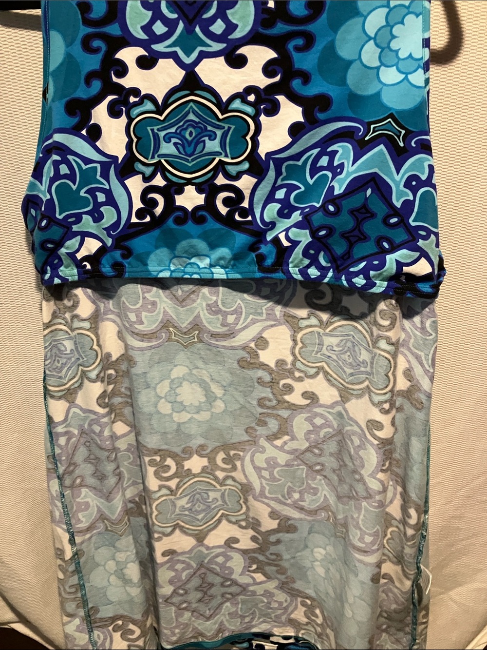Beaded Neckline Blue Patterned Midi Dress - Picture 11 of 11